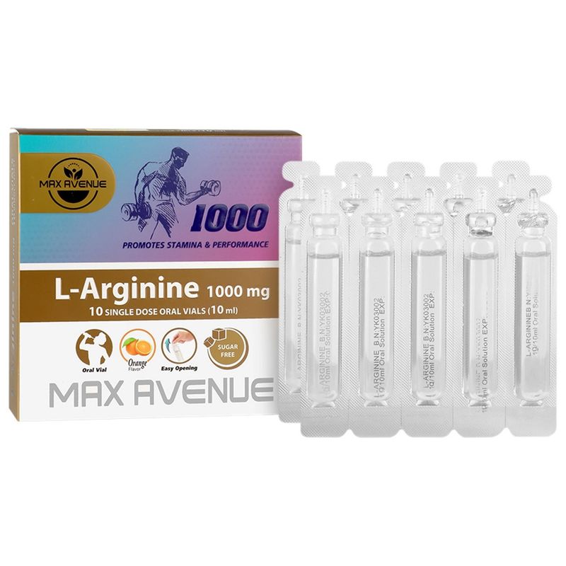 ویال ال آرژنین  با طعم پرتقال مکس اونیو   1000 میلی گرم بسته 10 عددی